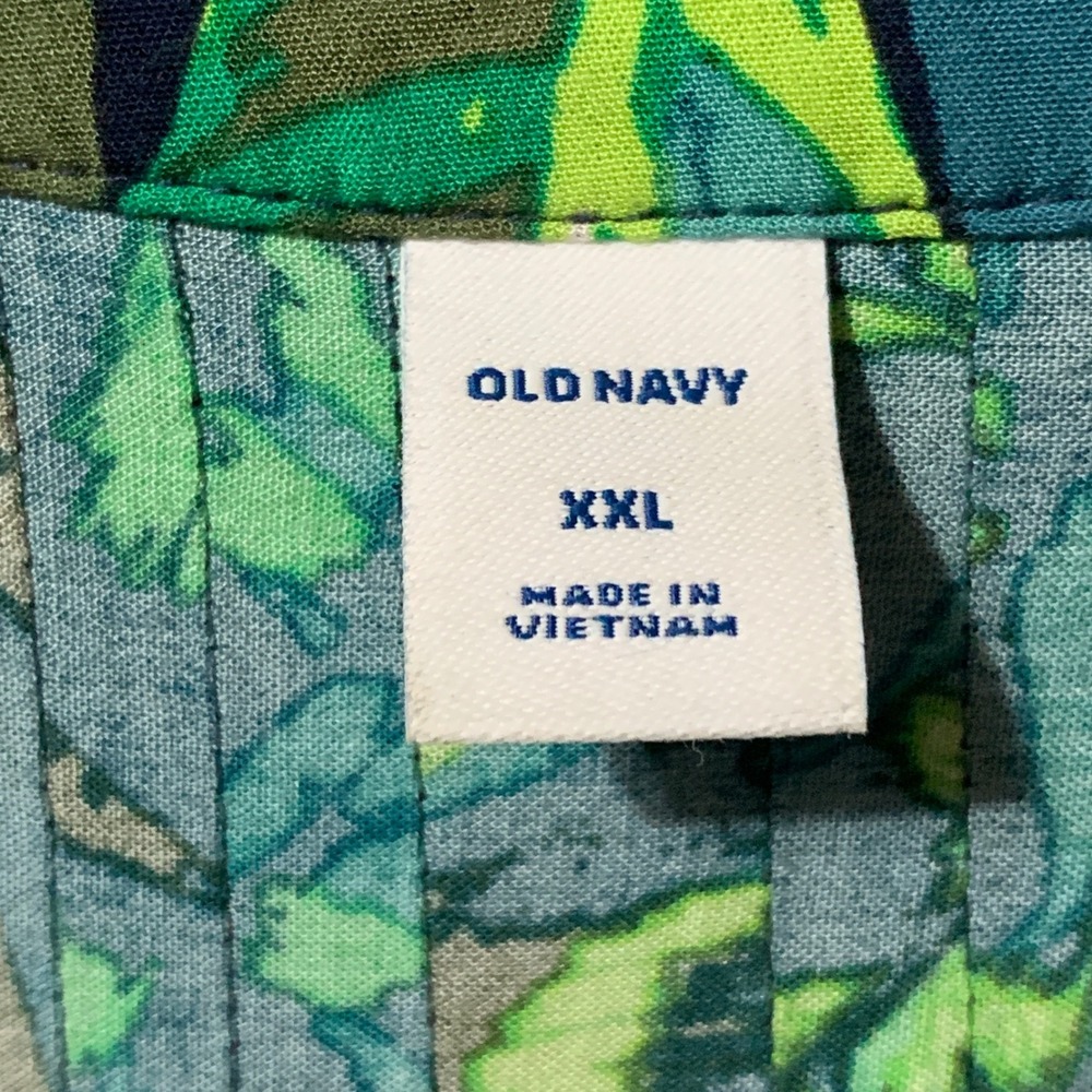 Old Navy Blouse Womens XXL Pretty Co Black Print Navy Blue Tropical Floral EUC - Picture 8 of 13